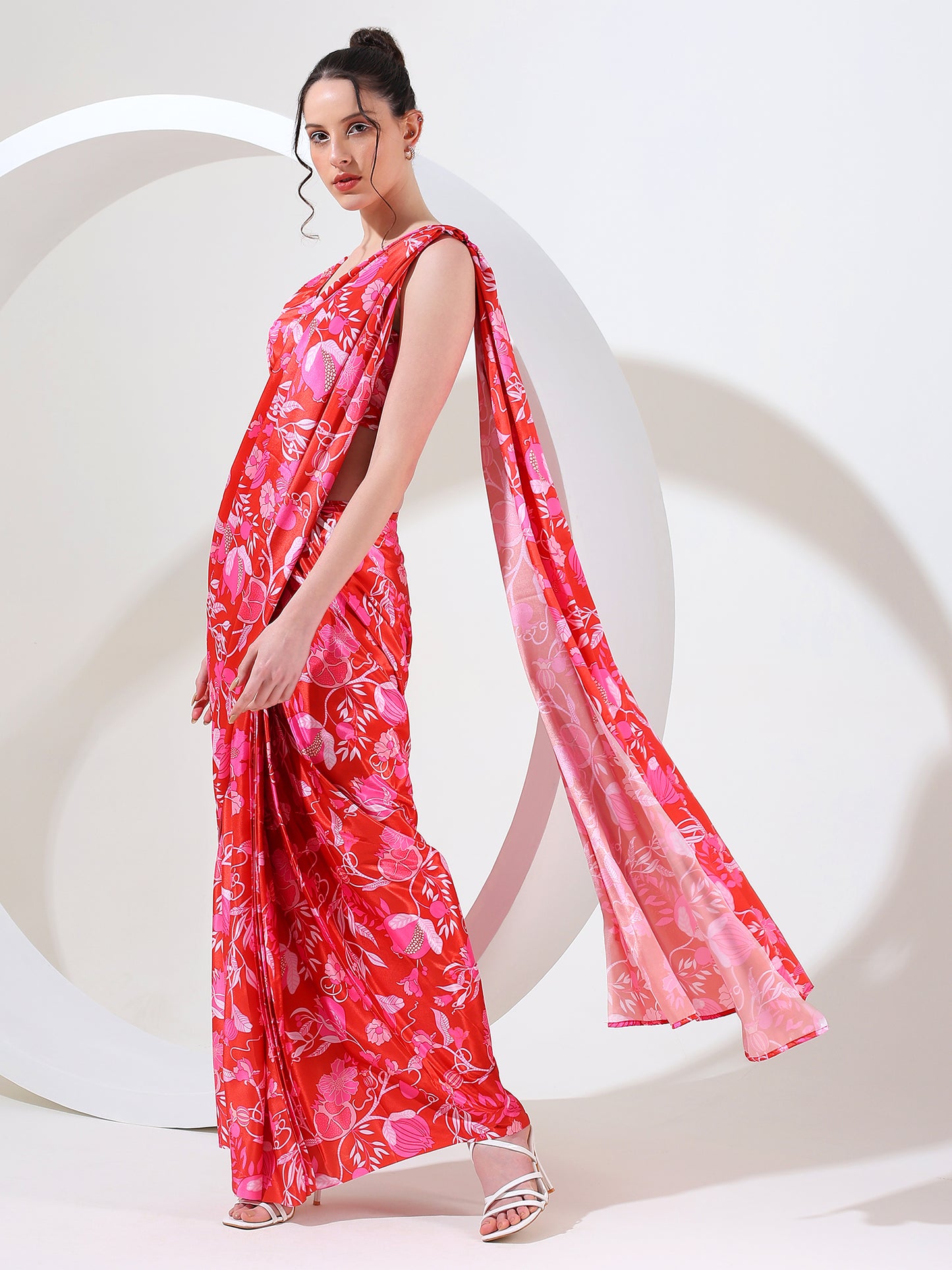 Majestic crimson crepe silk stitched saree