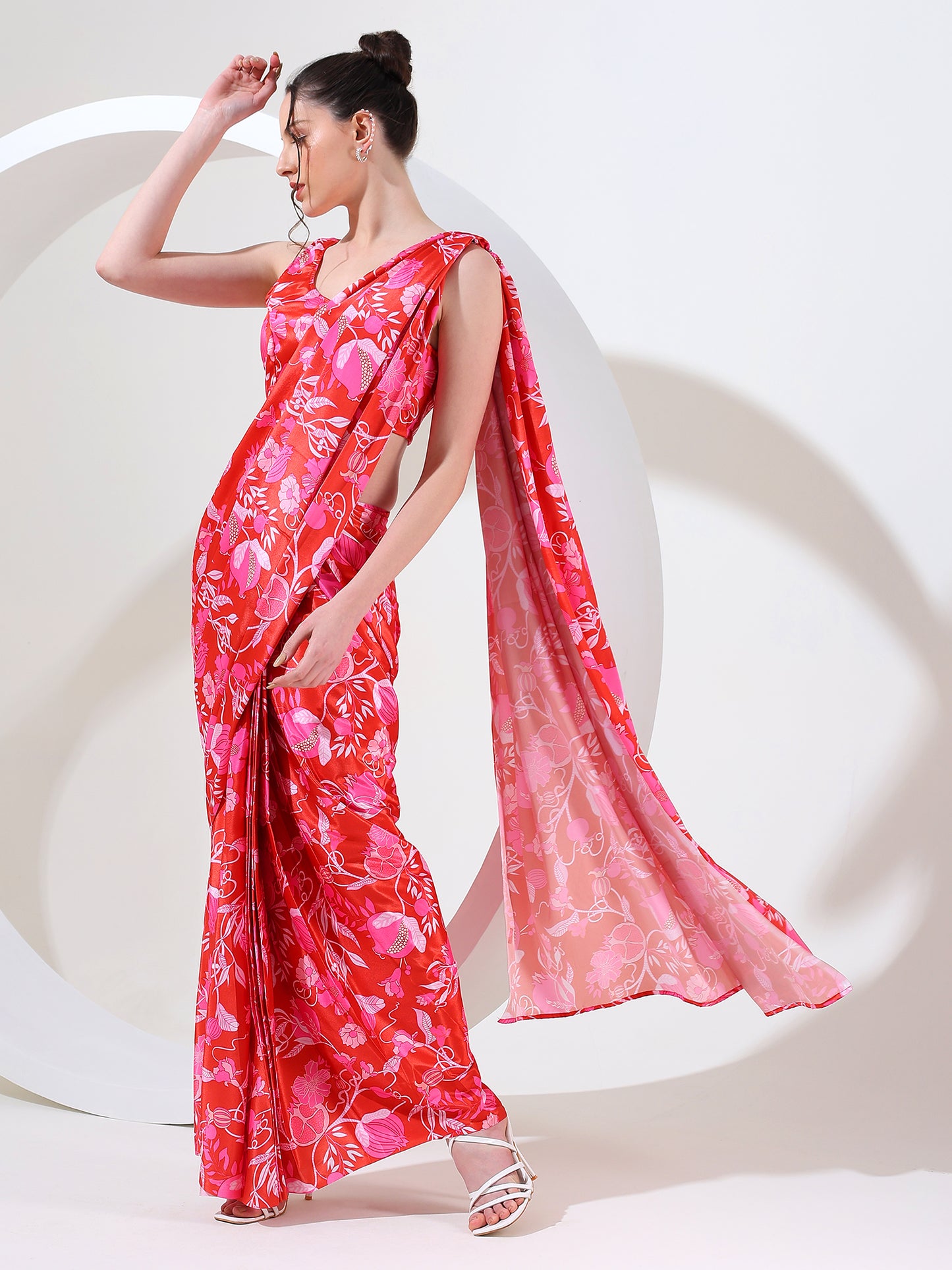 Majestic crimson crepe silk stitched saree