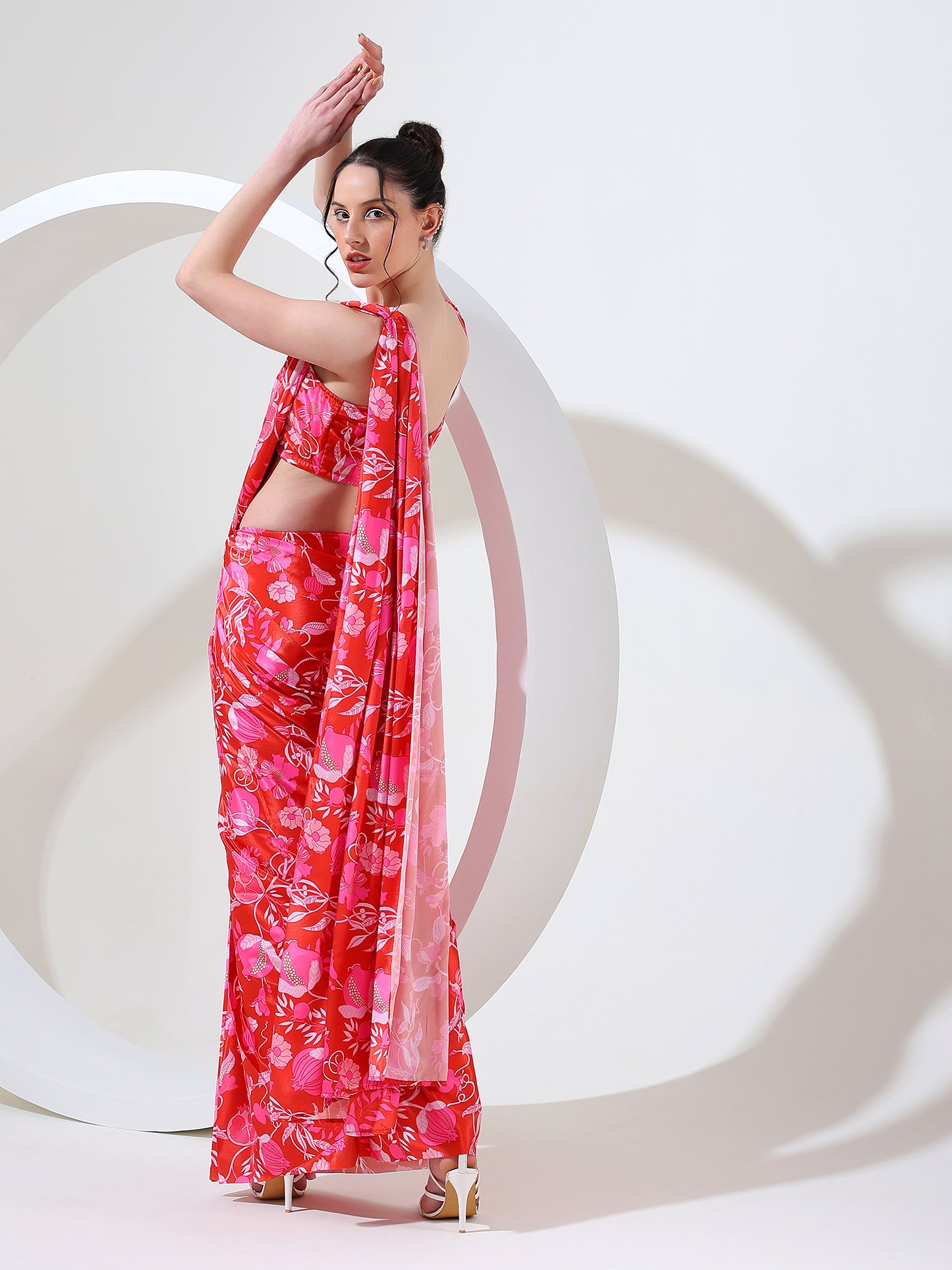 Majestic crimson crepe silk stitched saree