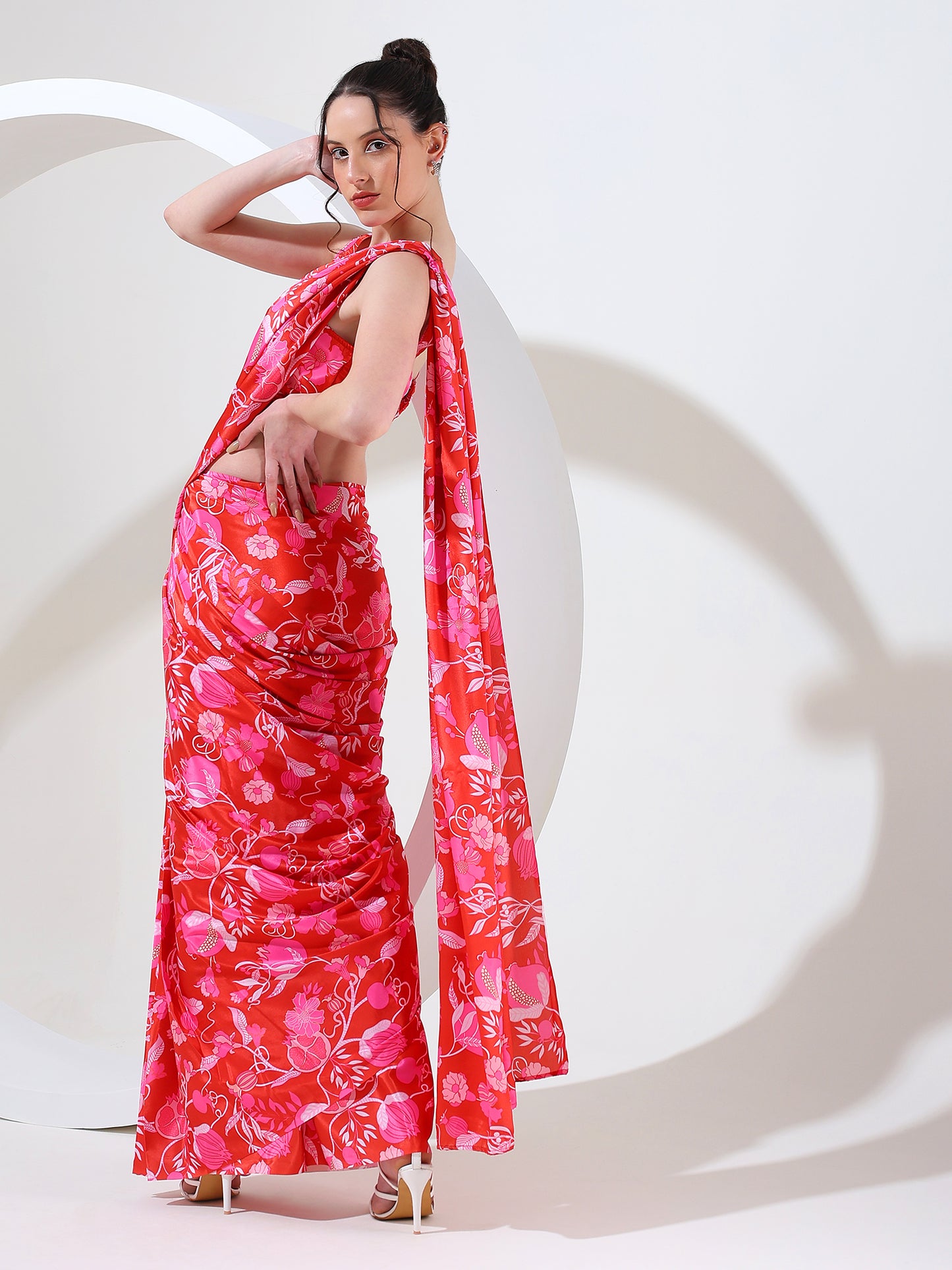 Majestic crimson crepe silk stitched saree