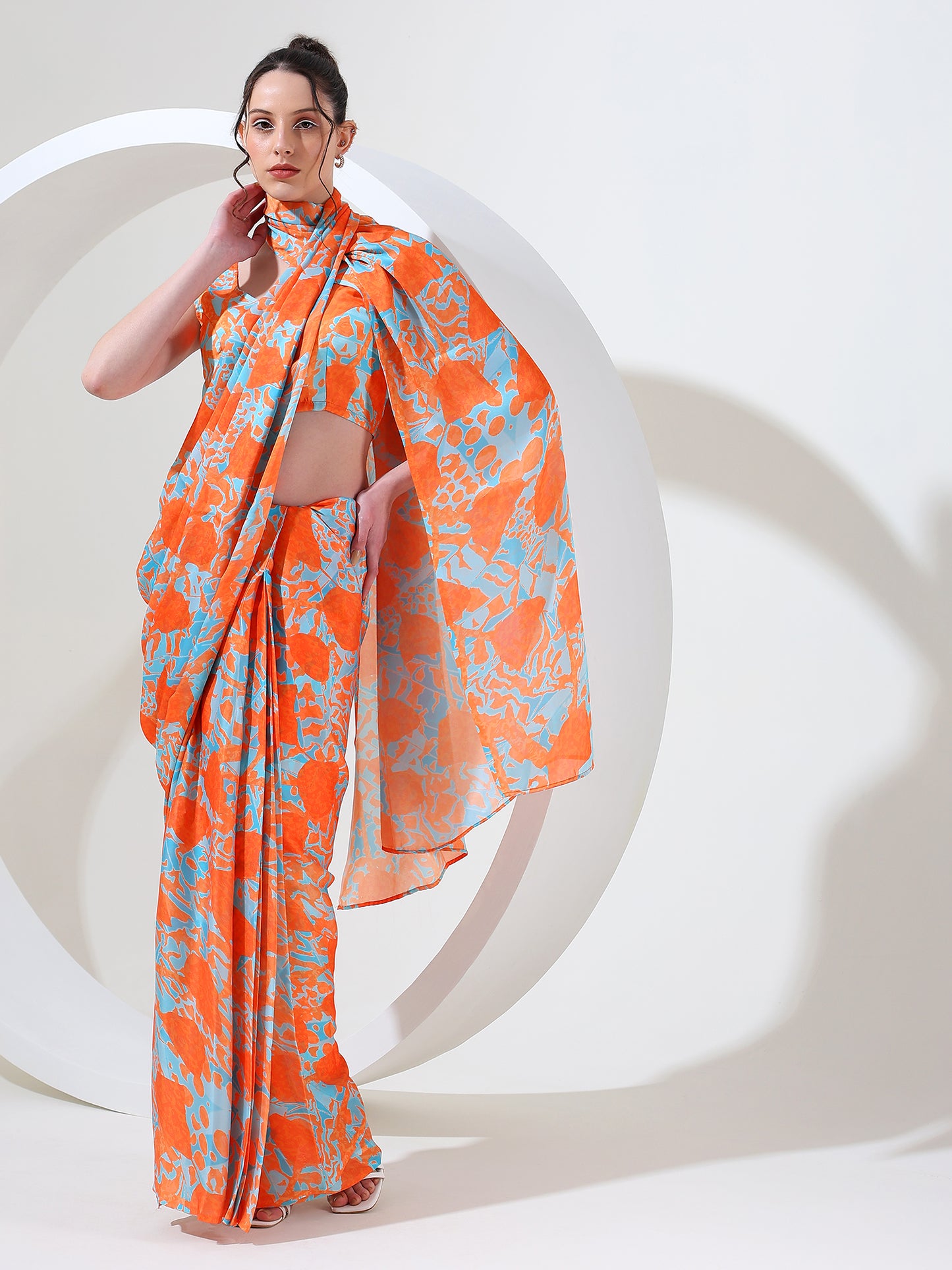 Oriental essense goergette satin stitched saree