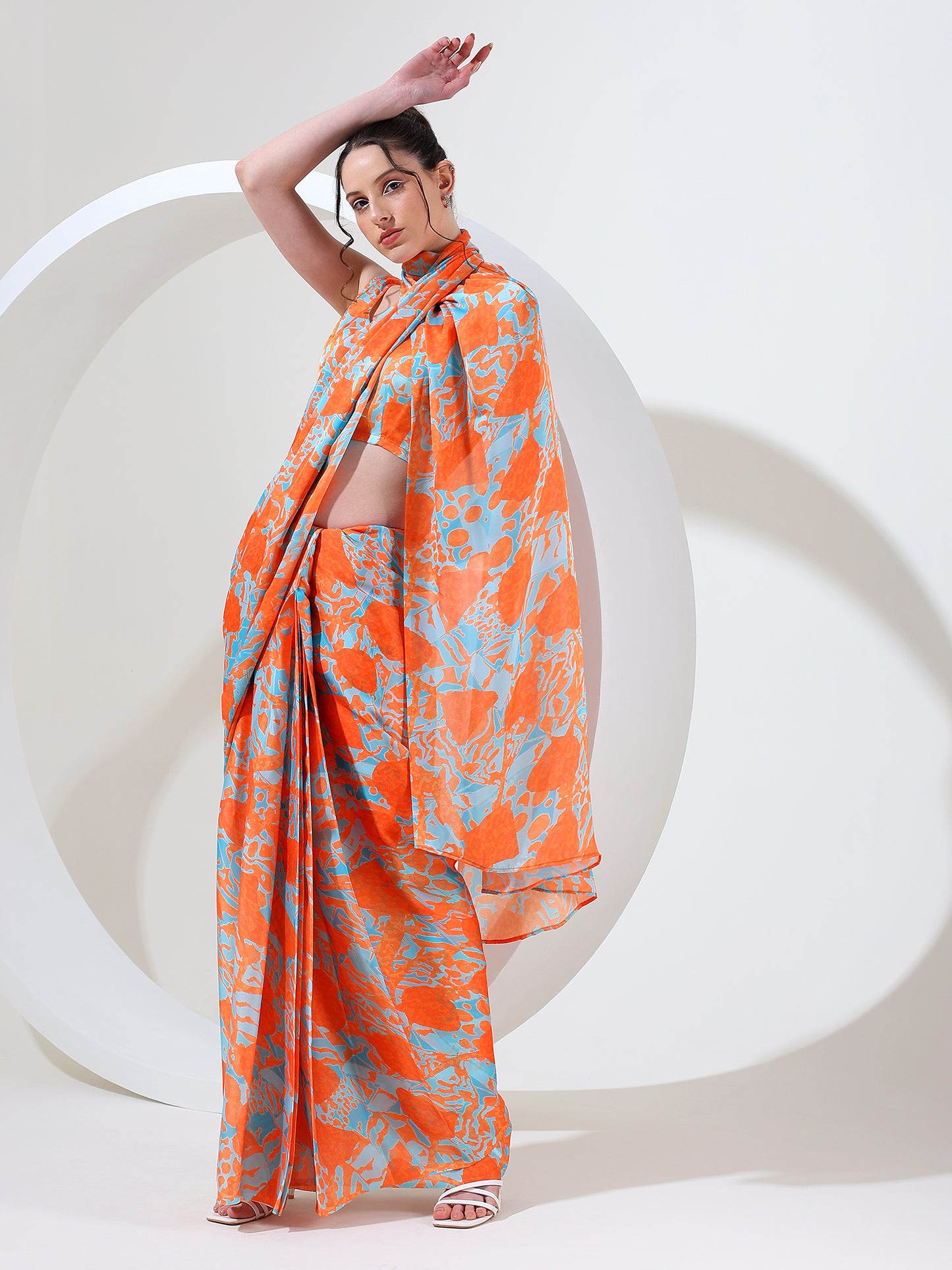 Oriental essense goergette satin stitched saree
