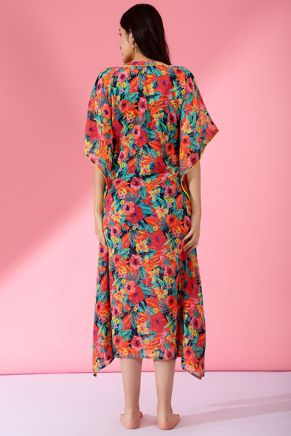 Petula Bold Floral Print Kaftan Dress