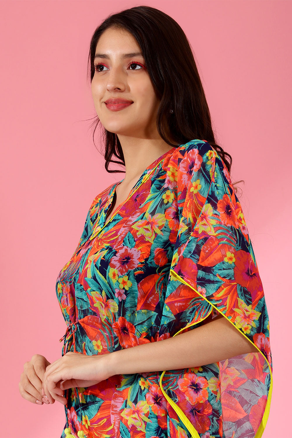 Petula Bold Floral Print Kaftan Dress