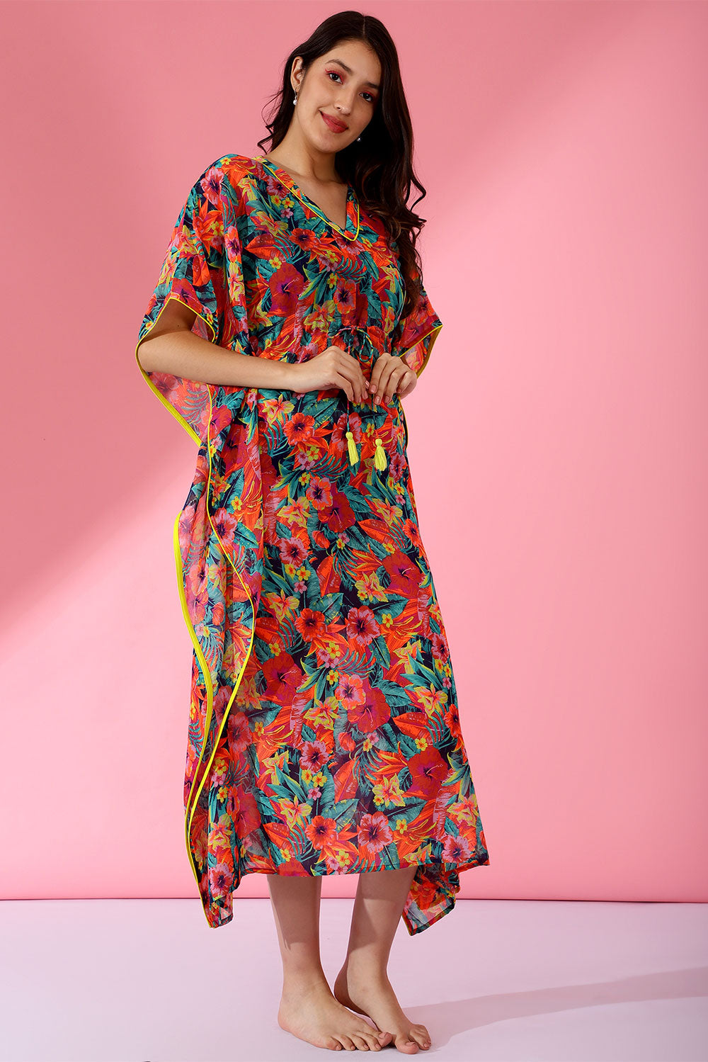 Petula Bold Floral Print Kaftan Dress