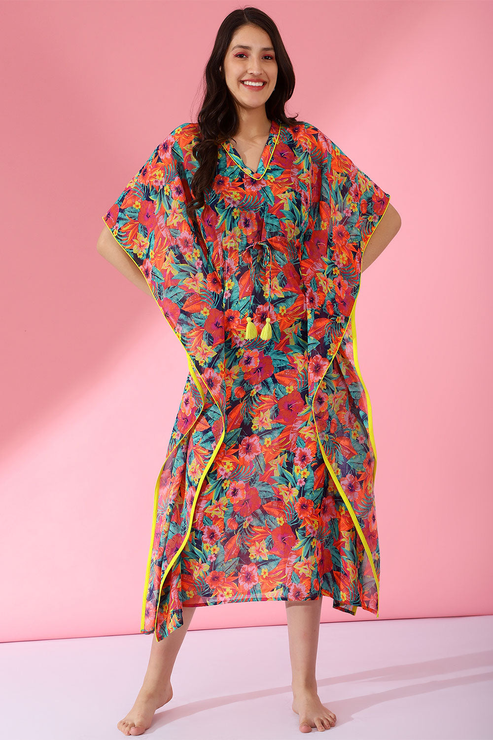 Petula Bold Floral Print Kaftan Dress