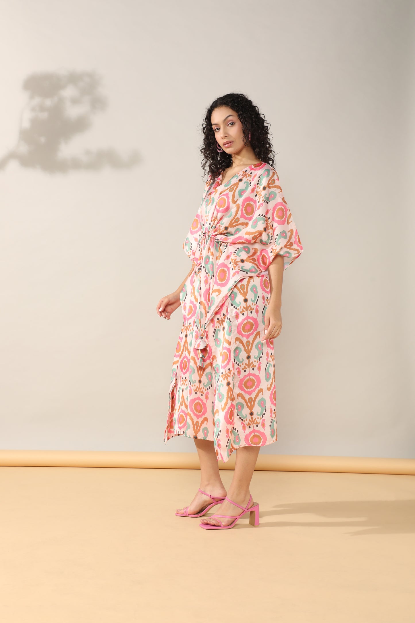 Ikkat ethnic Satin linen Kaftan Dress