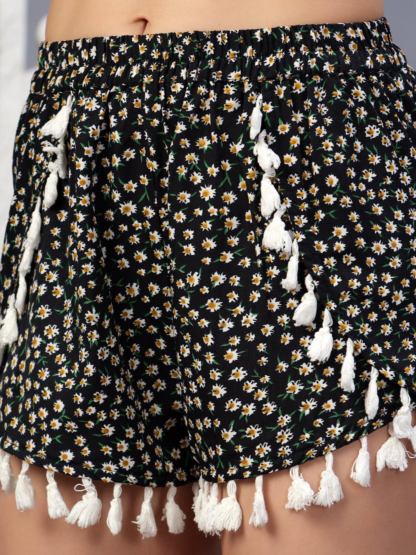 Black printed cotton muslin Coord Set of 2