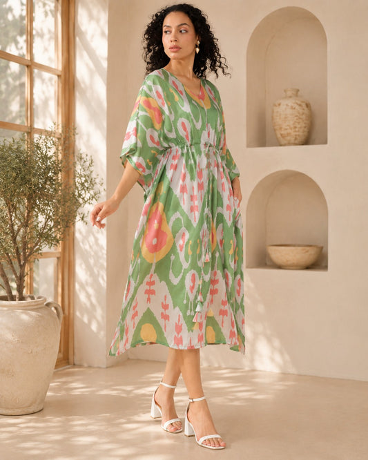 Summer style green Ikkat Dress