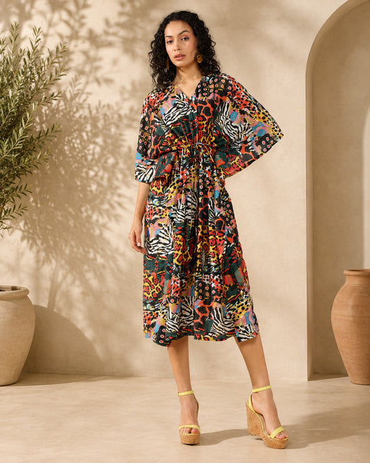 Abstract print Kaftan style dress