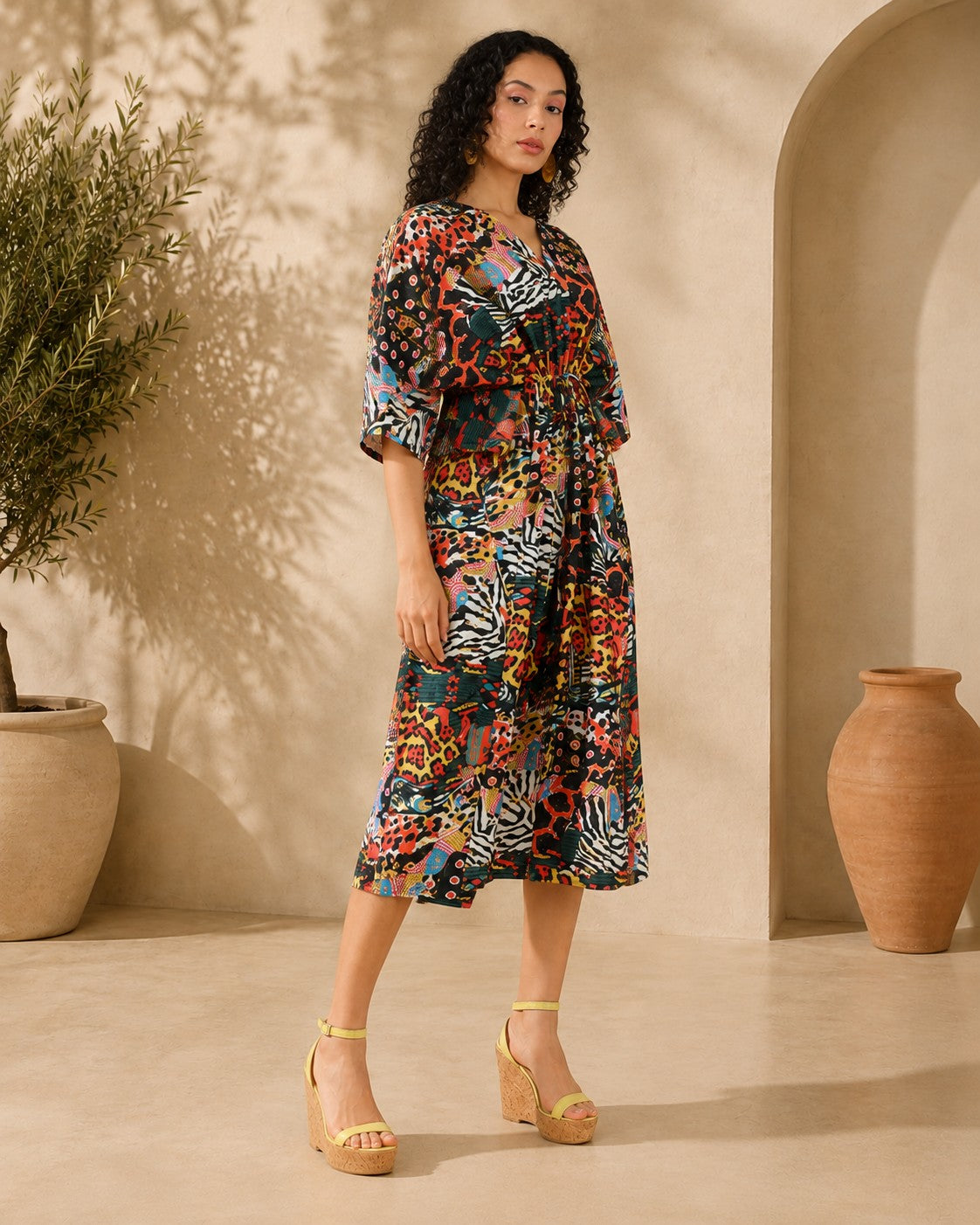 Abstract print Kaftan style dress