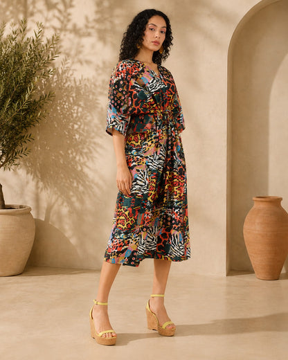 Abstract print Kaftan style dress