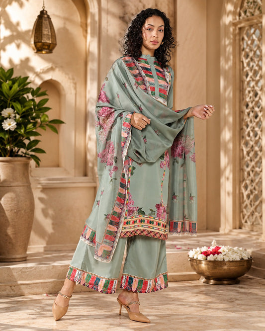 Elegance in Pastel Print Suit Set with Dupatta