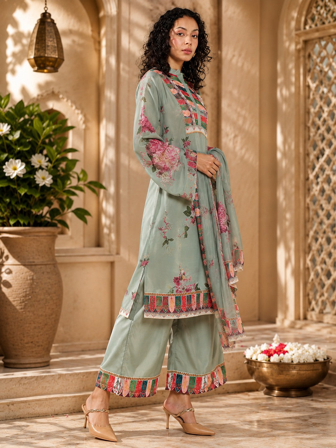 Elegance in Pastel Print Suit Set with Dupatta