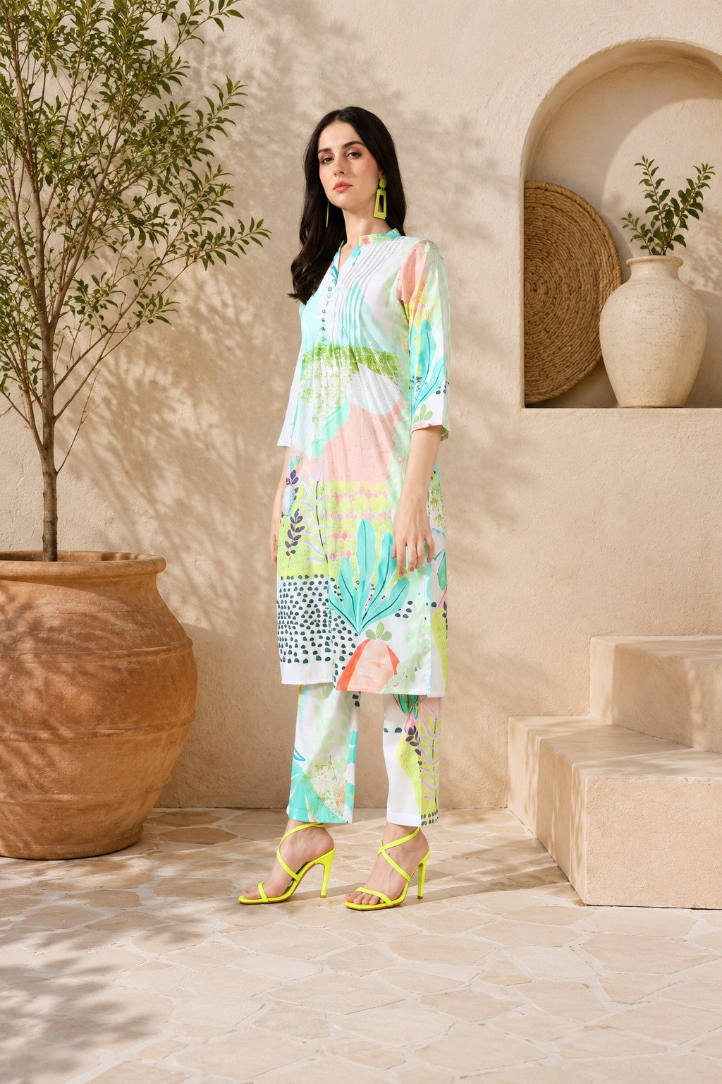 White pastel Pure Cotton Suit Set