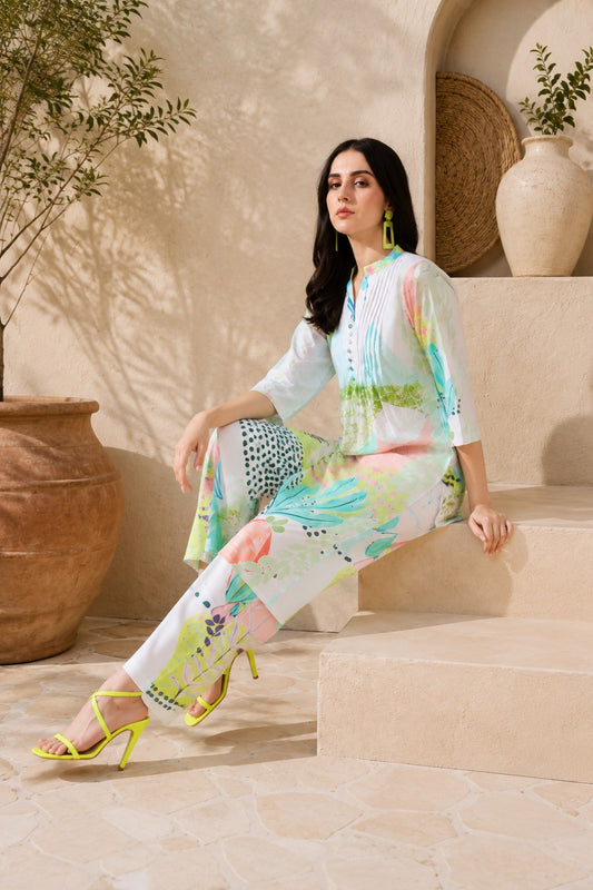 White pastel Pure Cotton Suit Set