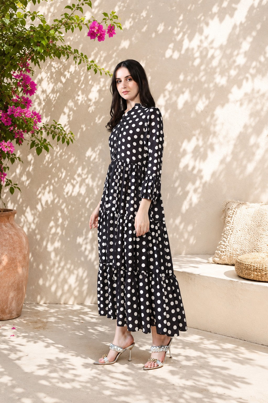 Polka black long dress