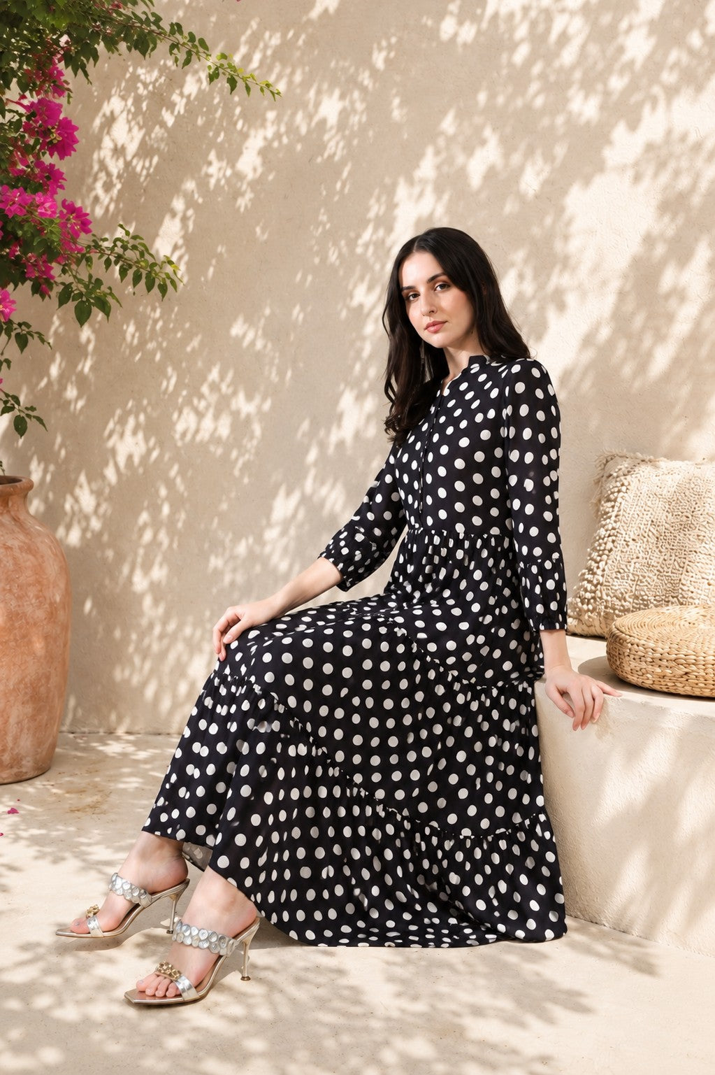 Polka black long dress
