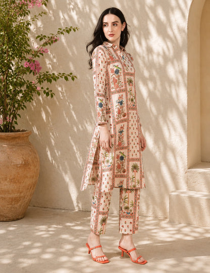Coastal beige Pure Cotton Suit Set