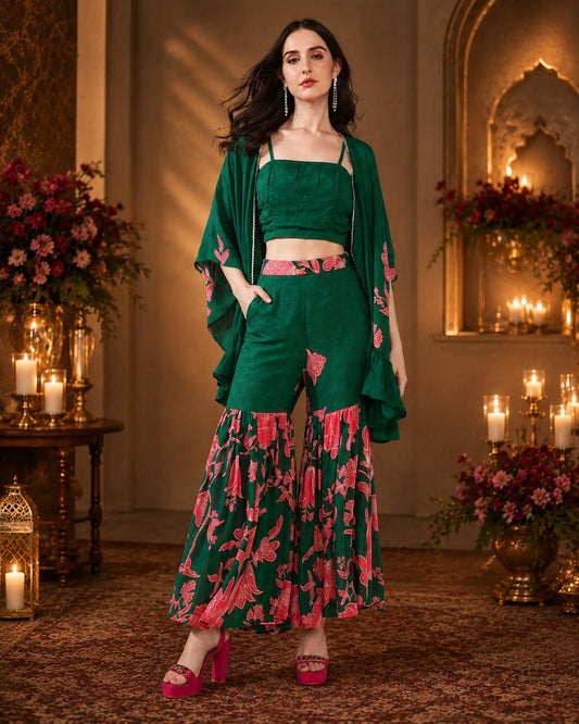 Peach Bloom Pure Muslin Sharara Set
