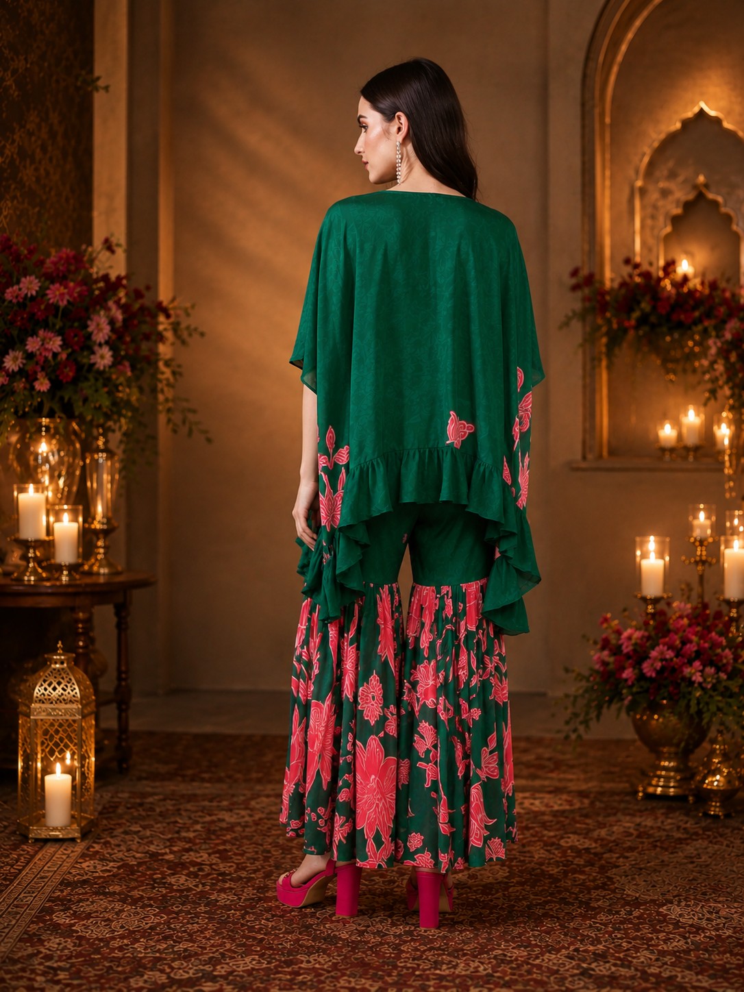 Peach Bloom Pure Muslin Sharara Set