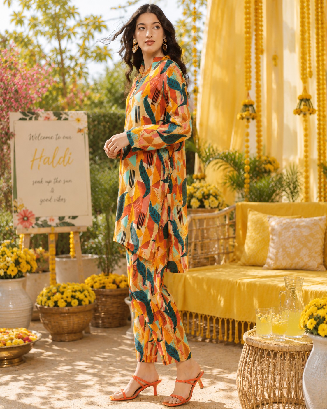 Orange ethnic Pure Muslin Suit Set