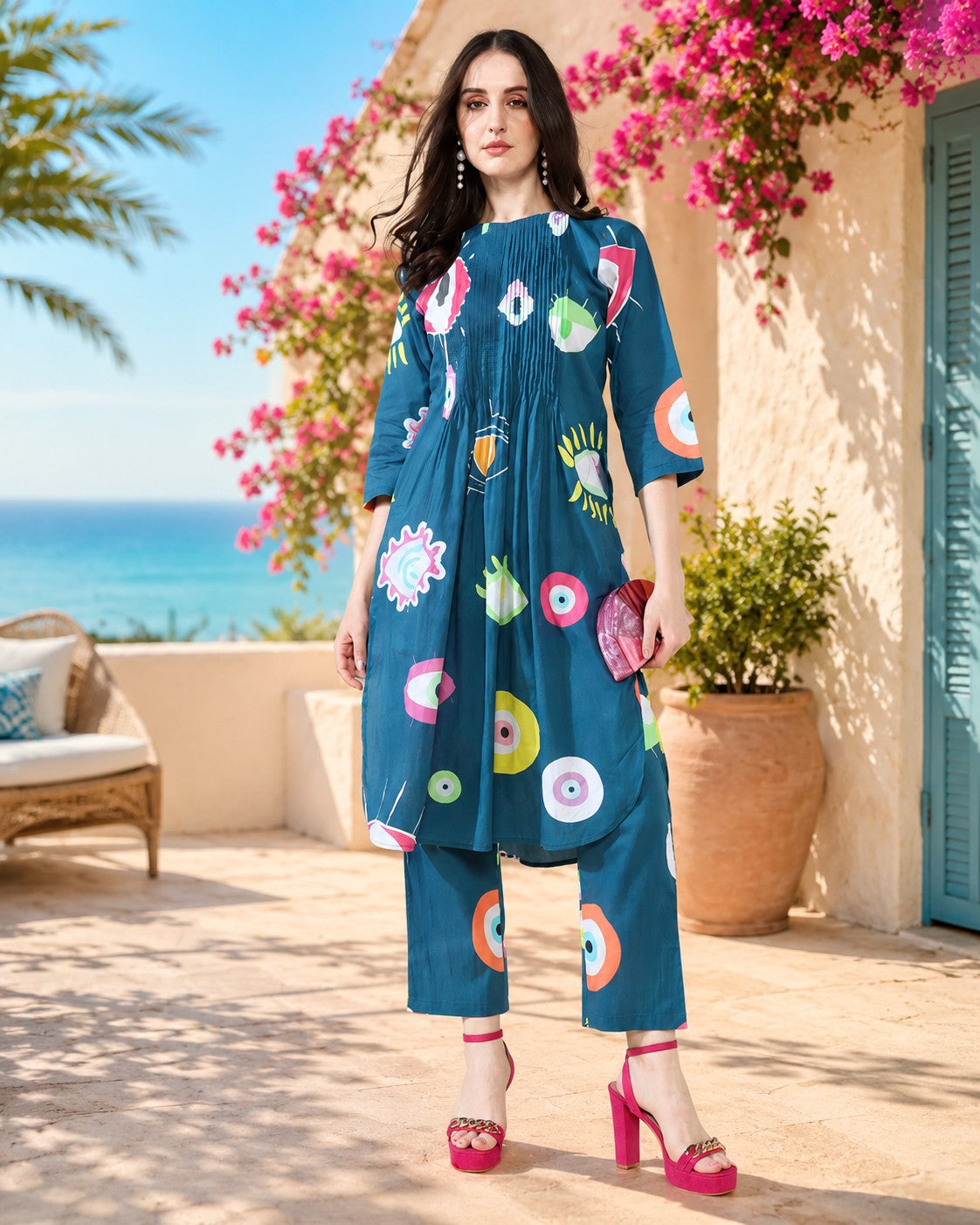 Evil Eye Blue Print Pure Cotton Suit Set