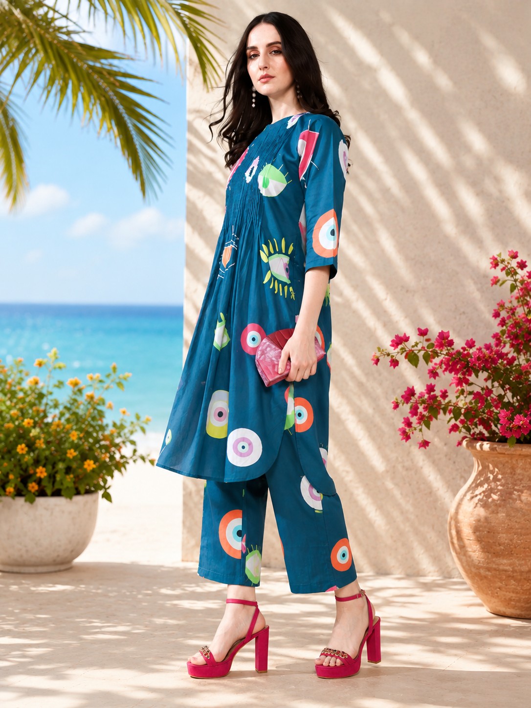Evil Eye Blue Print Pure Cotton Suit Set