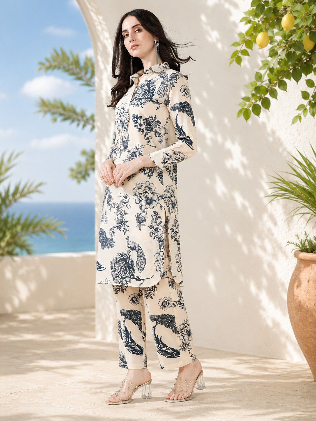 Luxe blue flower Drift Pure muslin suit set