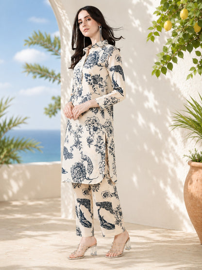 Luxe blue flower Drift Pure muslin suit set