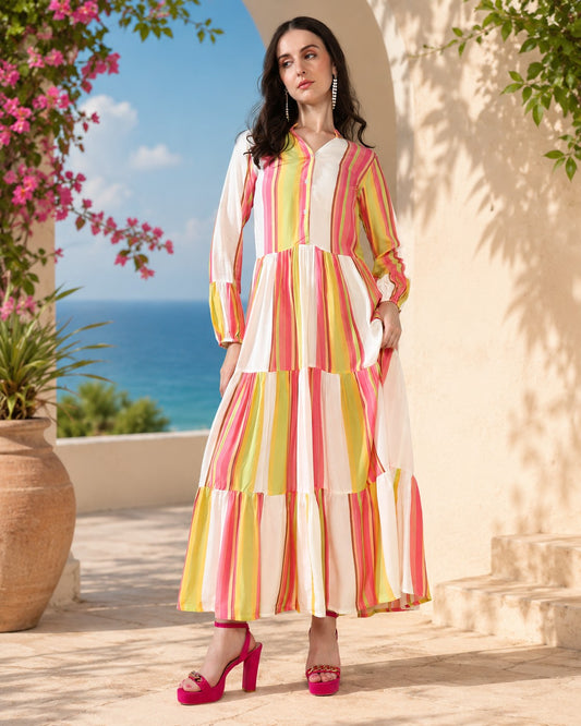 Stripes Luxe  Pure Muslin Lounge Dress