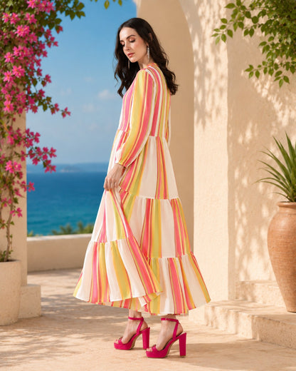Stripes Luxe  Pure Muslin Lounge Dress