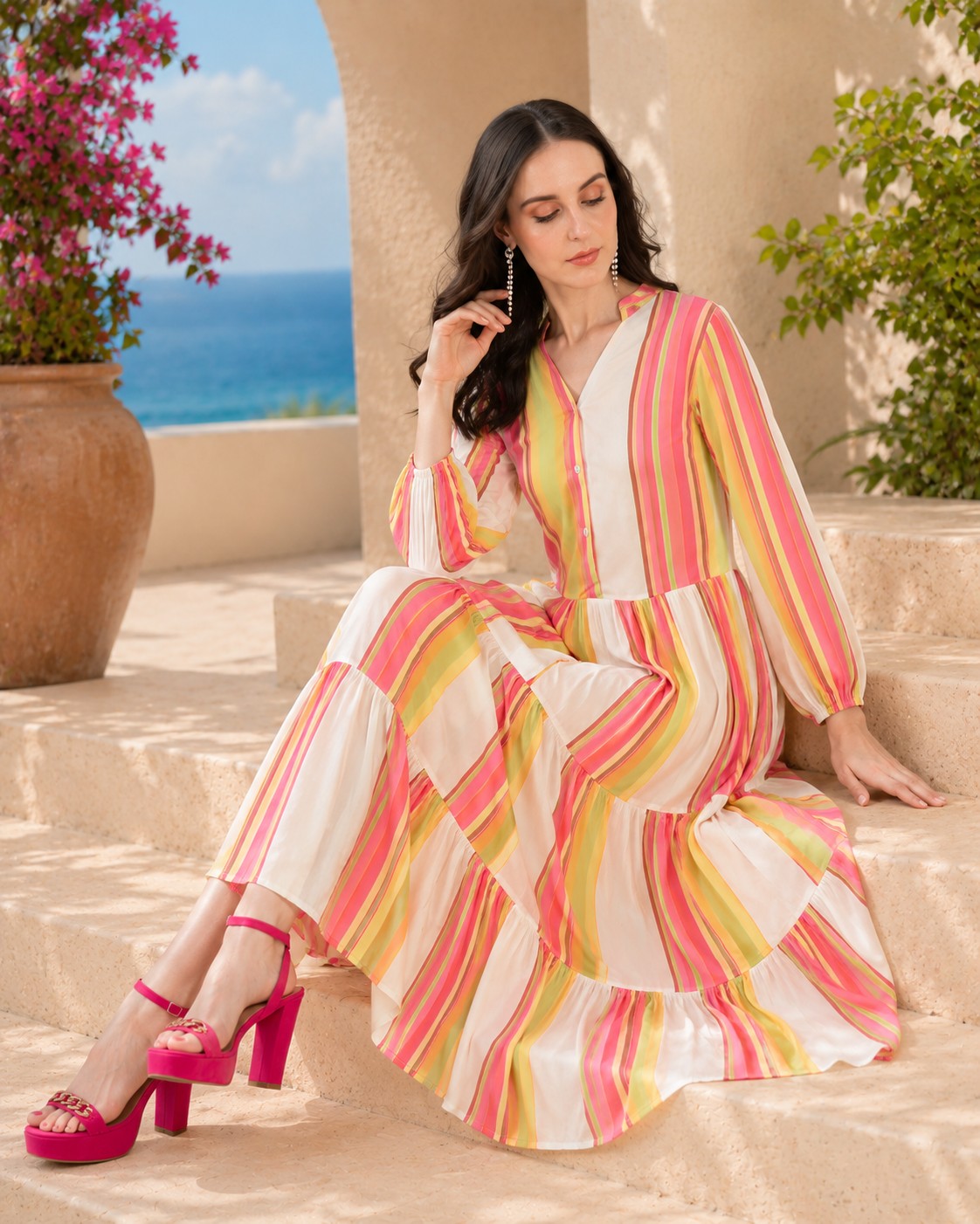 Stripes Luxe  Pure Muslin Lounge Dress