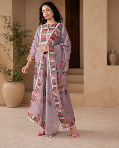 Elegance in Mauve Print Suit Set with Dupatta