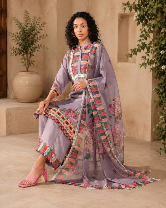 Elegance in Mauve Print Suit Set with Dupatta