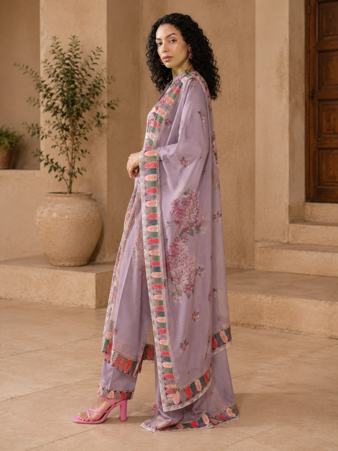 Elegance in Mauve Print Suit Set with Dupatta