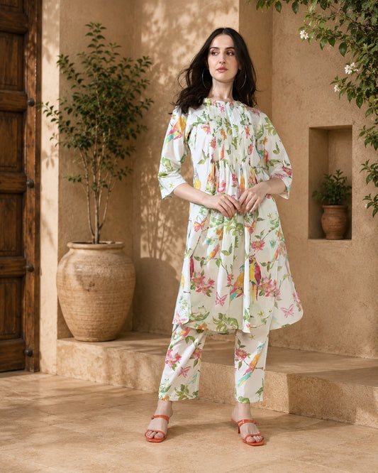 Cream peach floral Pure Cotton Suit Set
