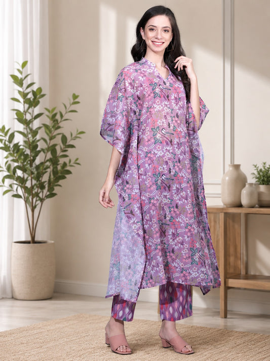 Tropical Twilight Kaftan Style Pure linen Suit