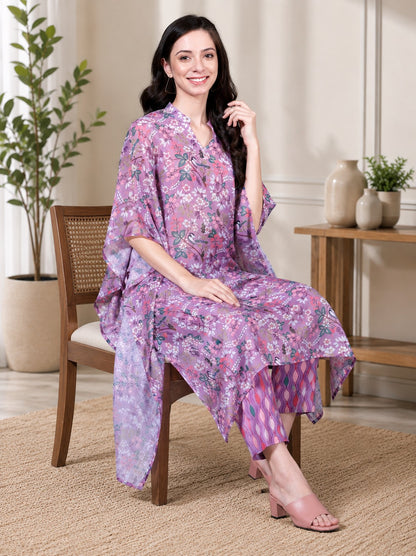 Tropical Twilight Kaftan Style Pure linen Suit