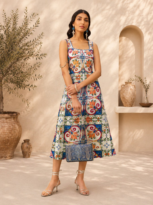 Ornate Mosaic Resort Dress- Viscose Crepe