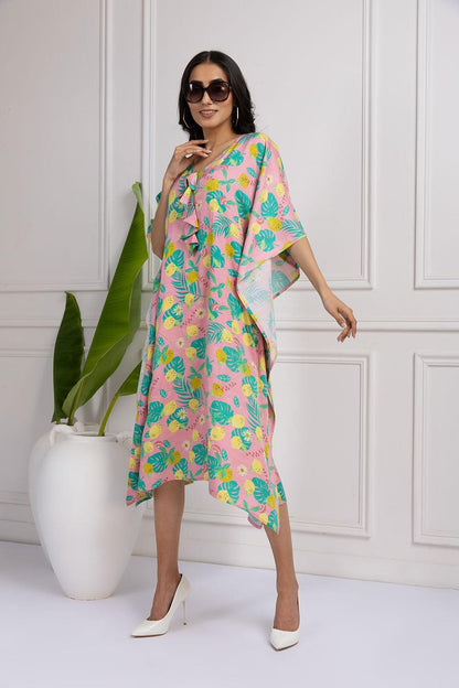 Palm Leaf Paradise Kaftan Printed Dress