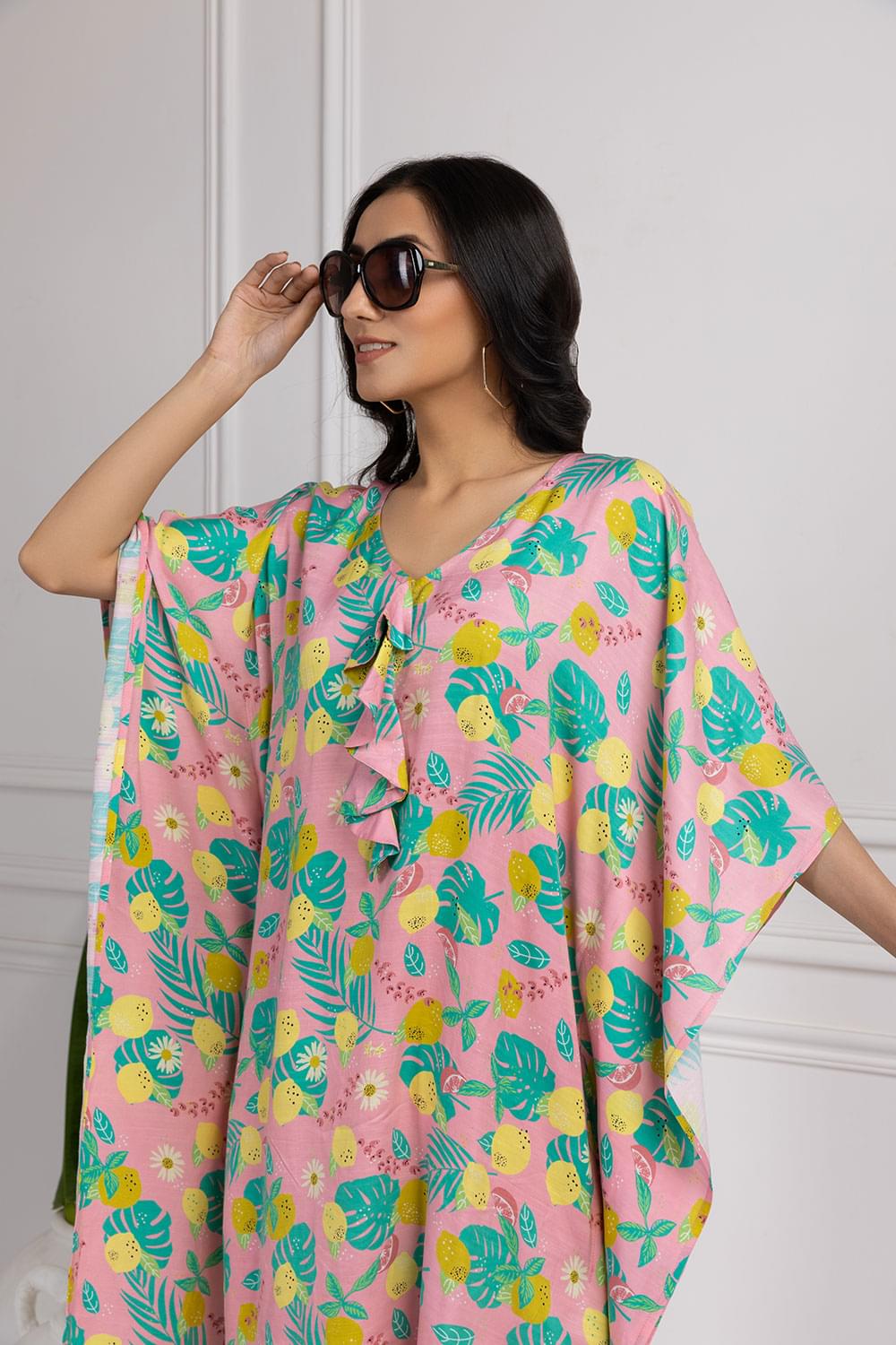 Palm Leaf Paradise Kaftan Printed Dress