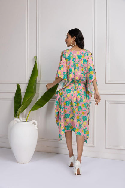 Palm Leaf Paradise Kaftan Printed Dress