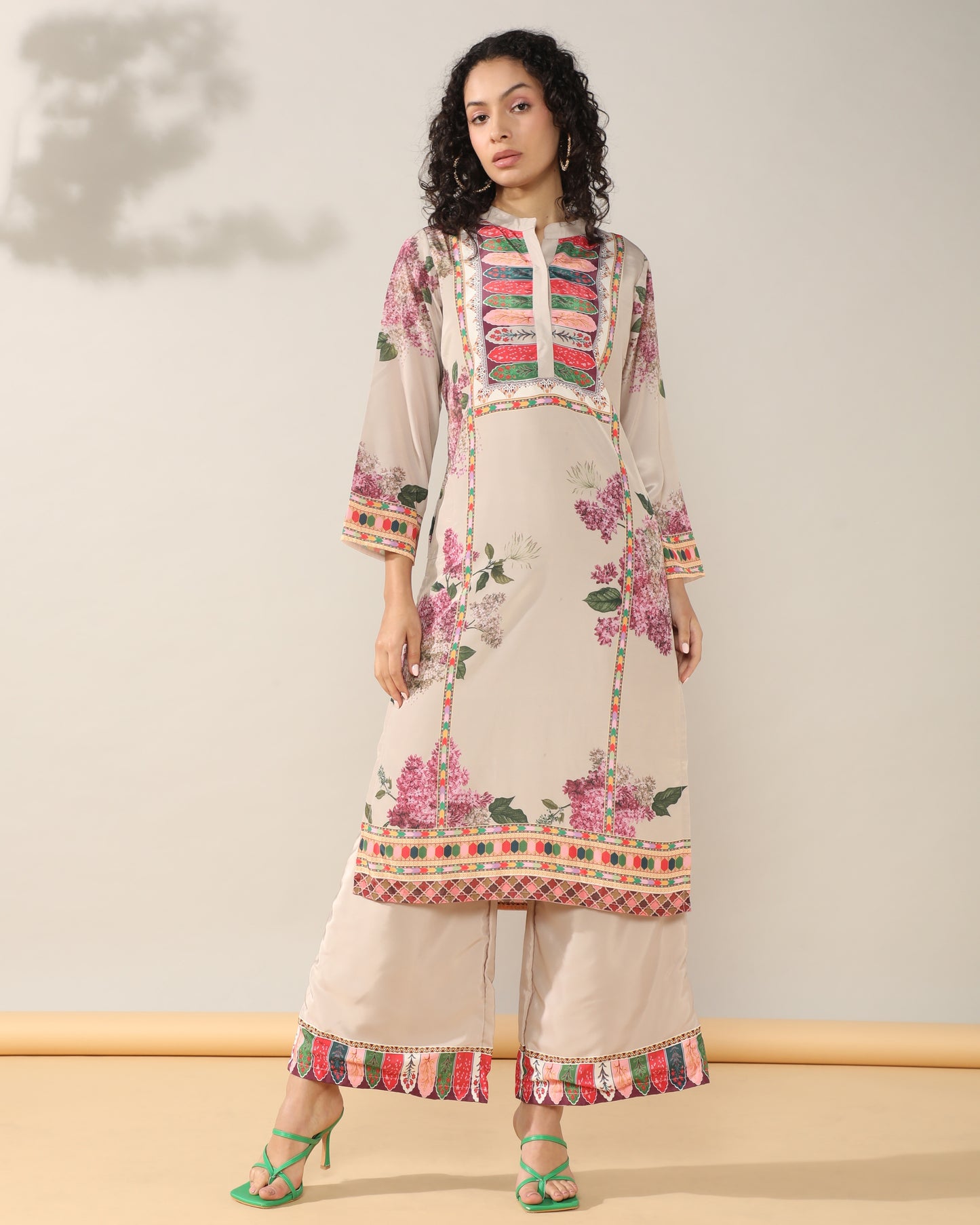 Elegance in Beige Print Suit Set with Dupatta