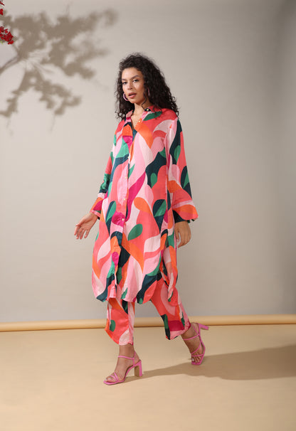 HOK ENSEMBLE -Creative colour long shirt style coord set of 2