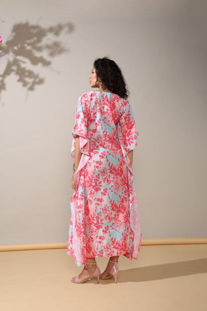 Sky pink blue cotton muslin Long kaftan dress