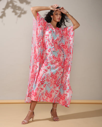 Sky pink blue cotton muslin Long kaftan dress