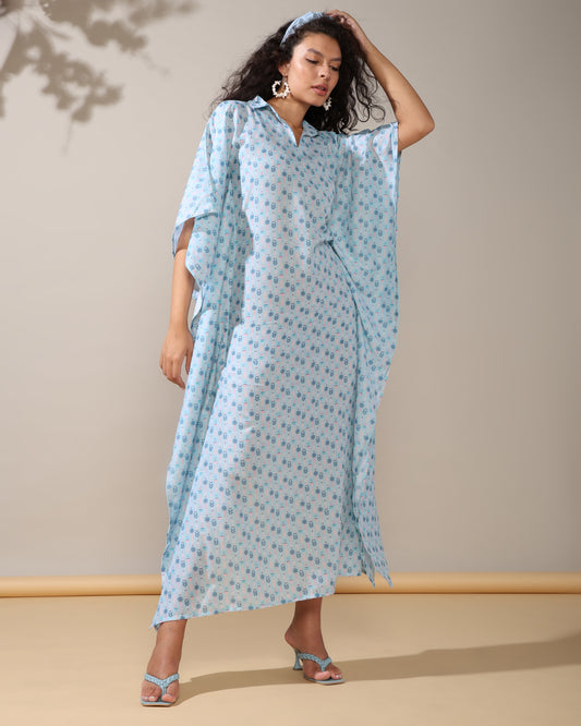 Ice blue kaftan long dress