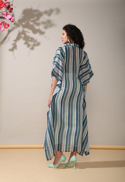 Stripes Linen long kaftan dress