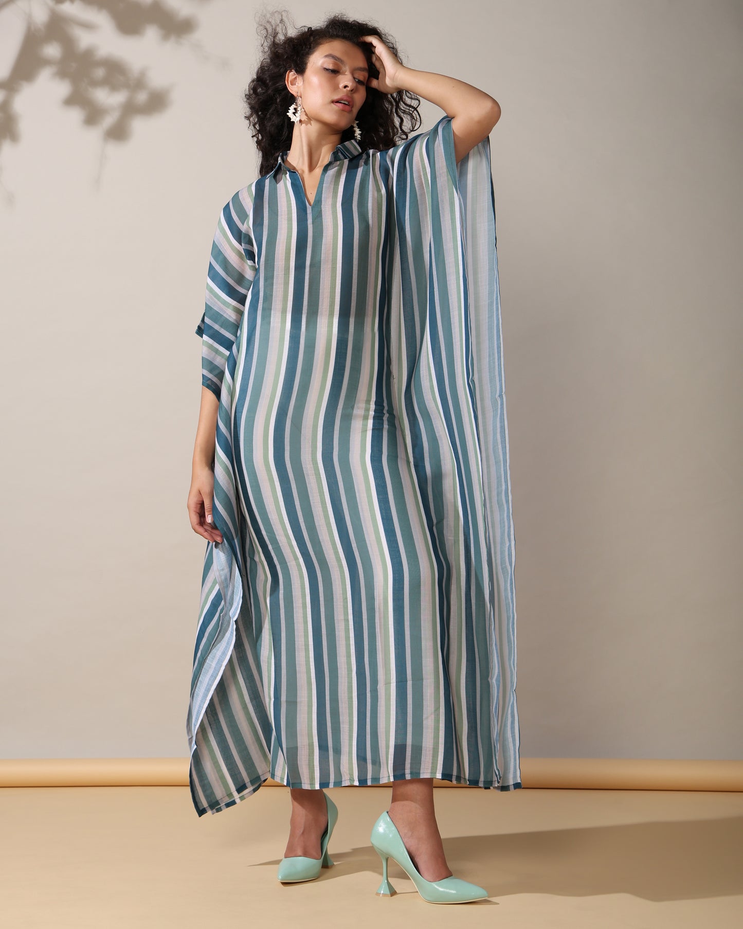 Stripes Linen long kaftan dress